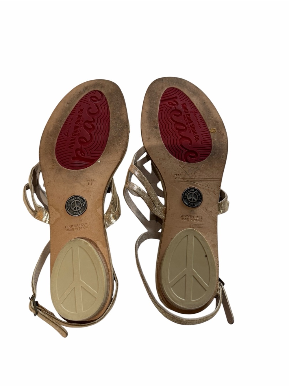 Right Bank Shoe Co. by Donald Pliner Distressed Gold Strappy Ankle Sandal Sz 7 - Picture 5 of 11